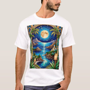 Celestial Moonlit Ocean Fantasy Landscape Art T-sh T-shirt