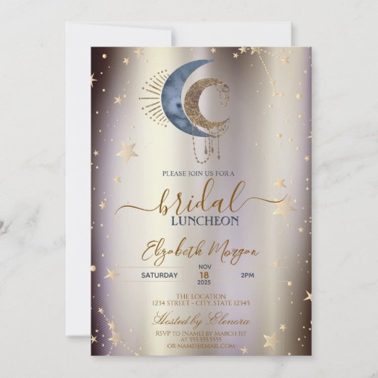 Celestial Moons,Stars Magical Bridal Luncheon Kaart (Voorkant)