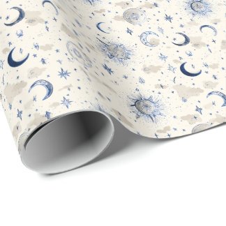Celestial Moons & Stars Wrapping Paper Navy/Cream Cadeaupapier