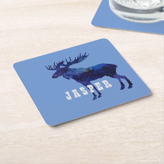 Celestial Moose Silhouette Custom Vierkante Kartonnen Onderzetter (Schuin)