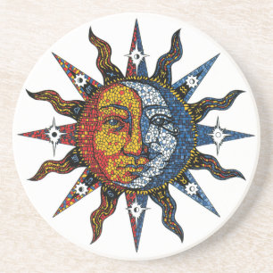 Celestial Mosaic Sun en Moon Zandsteen Onderzetter