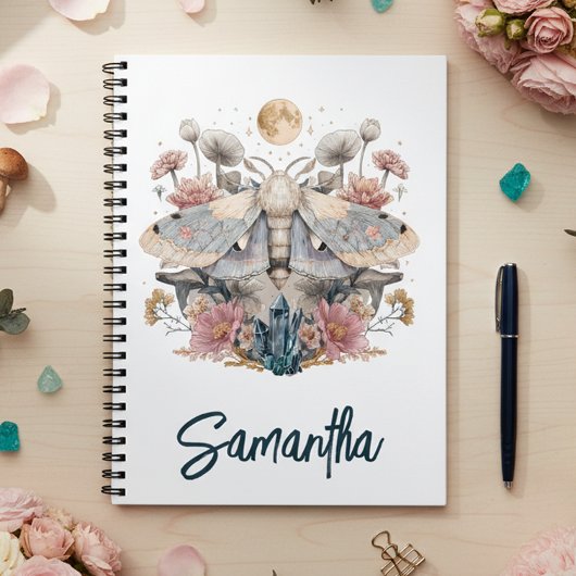 Celestial Moth Crystal Floral Moon Notitieboek