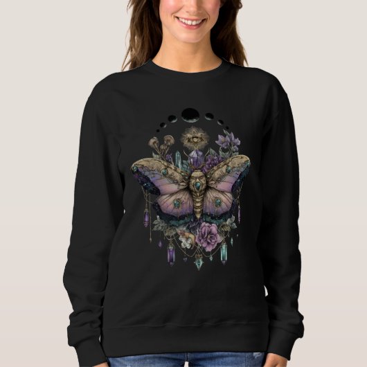 Celestial Moth Moon Phases Gothic Witch Sweatshirt (Devant)