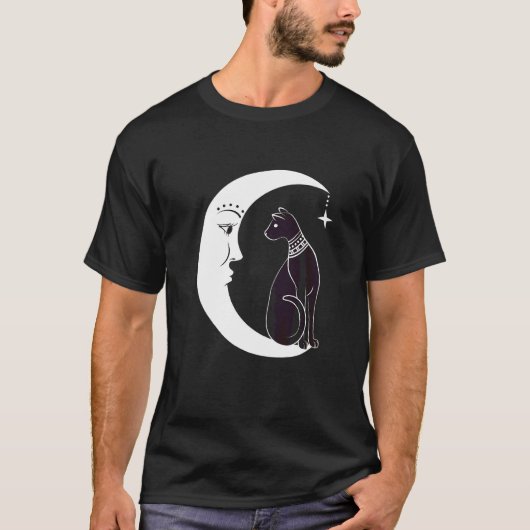 Celestial Mystical Black Cat Familiar Pagan Witchc T-shirt (Voorkant)