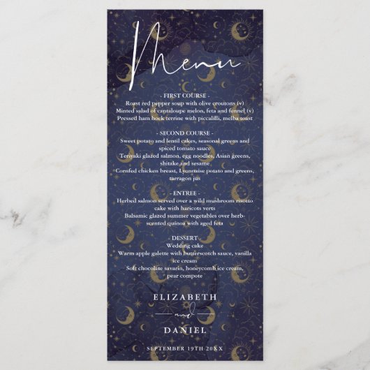 Celestial Mystical Elegant Script Trouwdiner Menu (Voorkant)
