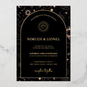 Celestial Mystical Elements Starsign Wedding Folie Uitnodiging
