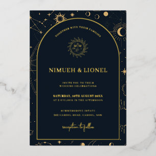 Celestial Mystical Elements Starsign Wedding Folie Uitnodiging