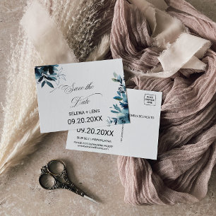 Celestial Navy Blue Floral Save the Date Kaart