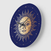 Celestial Navy Blue & Gold  Style Sun Face Grote Klok (Hoek)