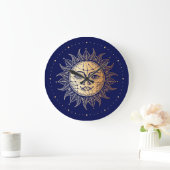 Celestial Navy Blue & Gold  Style Sun Face Grote Klok (Huis)