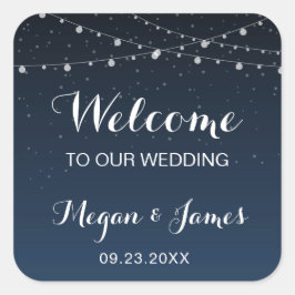Celestial Navy Blue Stars Welkomsttas Vierkante Sticker