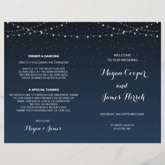 Celestial Navy Blue Sterrennacht Wedding Programme (Voorkant)