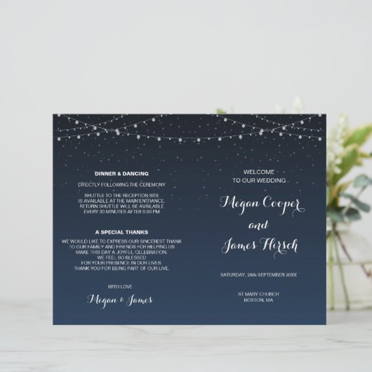 Celestial Navy Blue Sterrennacht Wedding Programme (Staand voorkant)
