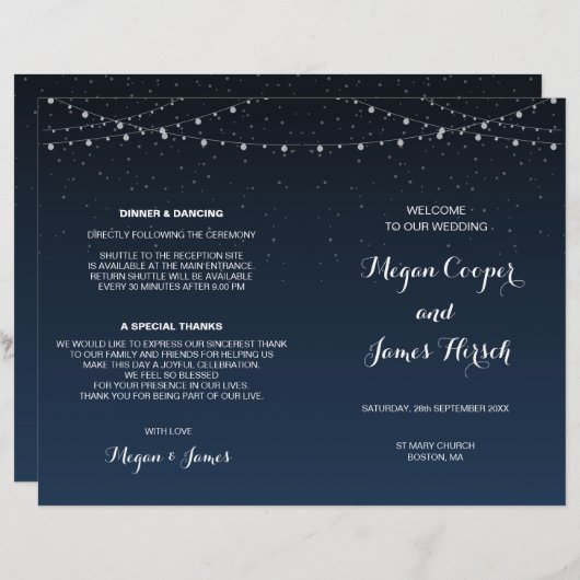 Celestial Navy Blue Sterrennacht Wedding Programme (Voorkant / Achterkant)