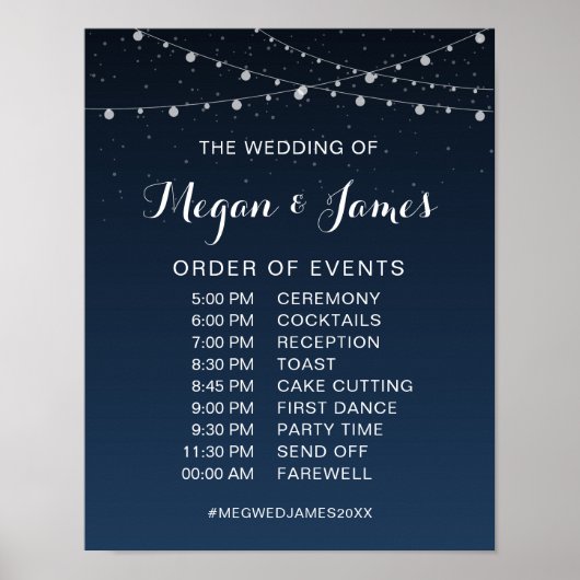 Celestial Navy Blue Sterrennacht Wedding Schedule Poster (Voorkant)