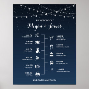 Celestial Navy Blue Sterrennacht Wedding Tijdschem Poster