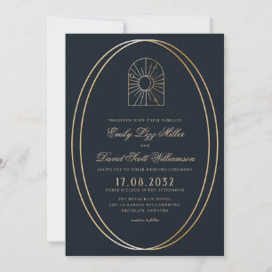 Celestial Navy Gold Arch Monogram Uitnodiging