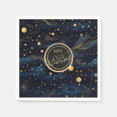 Celestial Navy Gold Monogram Wedding Servet (Voorkant)