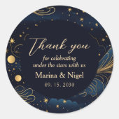 Celestial Navy Gold Wedding Thank You Ronde Sticker (Voorkant)