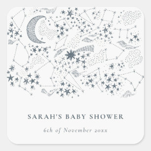 Celestial Navy Sterrennacht Moon Baby shower Vierkante Sticker