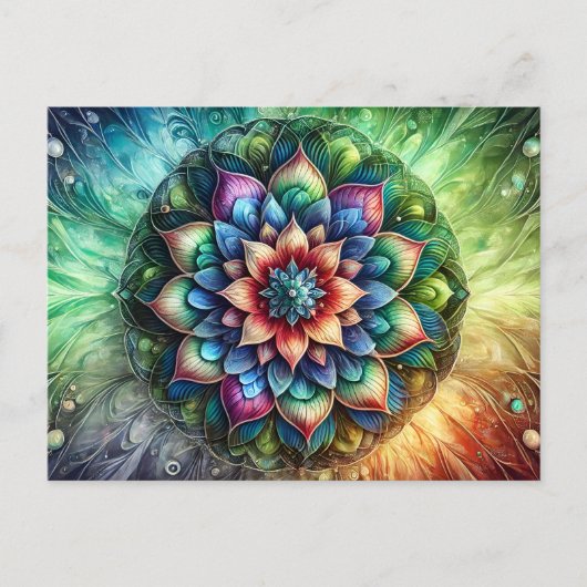 Celestial Neon Mandala met Levendig Abstract Briefkaart (Voorkant)