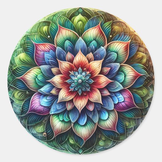 Celestial Neon Mandala met Levendig Abstract Ronde Sticker (Voorkant)