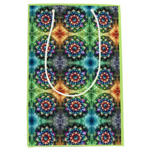 Celestial Neon Mandala Retro-Modern Medium Cadeauzakje (Voorkant)