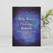 Celestial Night Sky Blue & Gold Stars Baby shower Kaart (Staand voorkant)