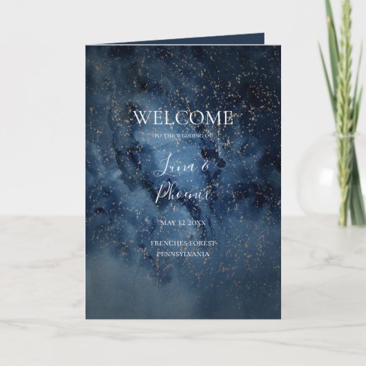 Celestial Night Sky | Gold Folded Wedding Program Programma (Voorkant)