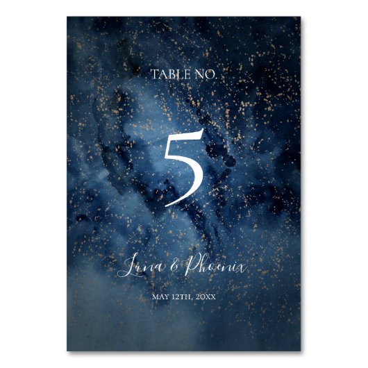 Celestial Night Sky | Gold Table Number Kaart (Achterkant)