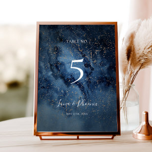 Celestial Night Sky   Gold Table Number Kaart
