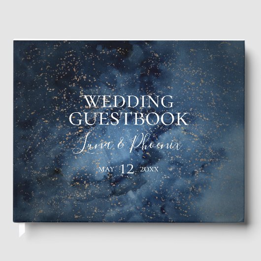 Celestial Night Sky | Goudweddenschap Gastenboek (Voorkant)