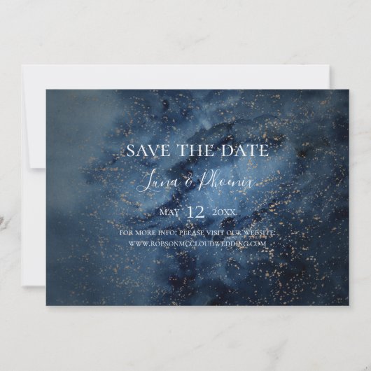 Celestial Night Sky | Horizontaal goud Save The Date (Voorkant)