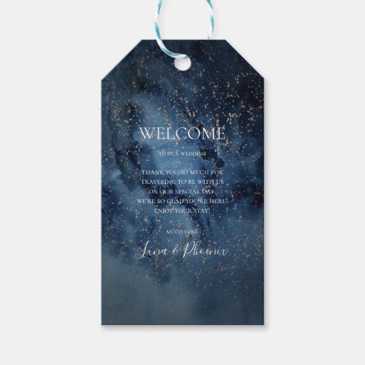 Celestial Night Sky | Labels met gouden weddenscha Cadeaulabel (Voorkant)