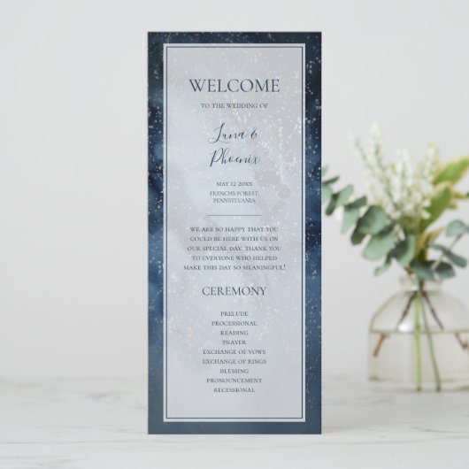 Celestial Night Sky met Lijst Wedding Programme Programma (Staand voorkant)