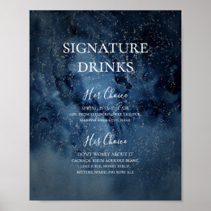 Celestial Night Sky   Silver Signature Drink Sign Poster