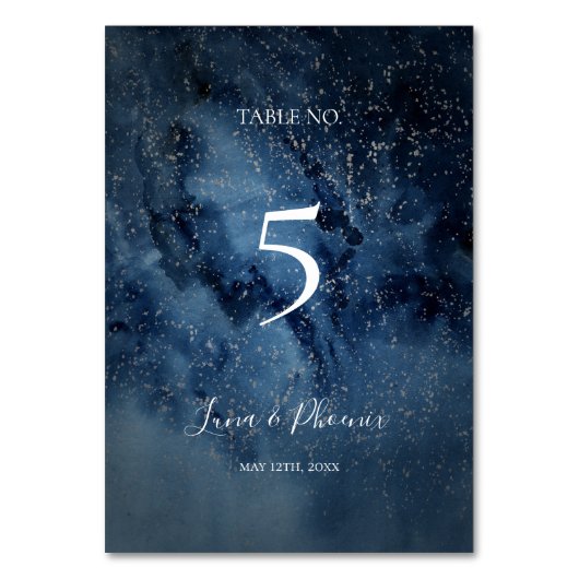 Celestial Night Sky | Silver Table Number Kaart (Achterkant)