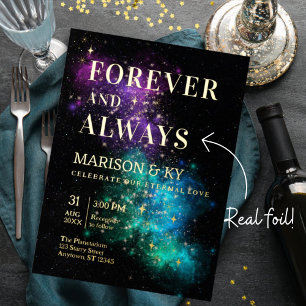 Celestial Night Sky Space Nebula Gold Star Wedding Folie Uitnodiging