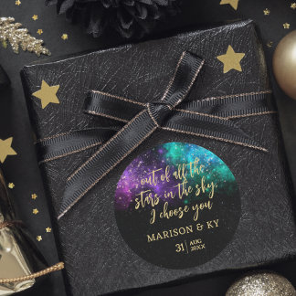 Celestial Night Sky Space Nebula Gold Star Wedding Ronde Sticker