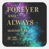 Celestial Night Sky Space Nebula Gold Star Wedding Vierkante Sticker (Voorkant)