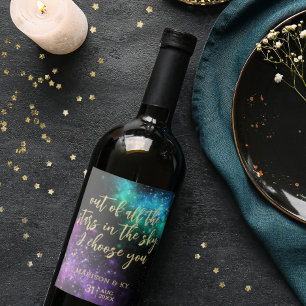 Celestial Night Sky Space Nebula Gold Star Wedding Wijn Etiket