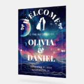 Celestial Night Sky Wedding Welcome Acrylic Sign (Angle)