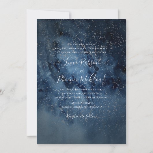Celestial Night Sky | Zilver Traditional Wedding Kaart (Voorkant)