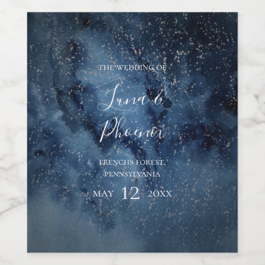 Celestial Night Sky | Zilverweddenschap Wijnlabel Wijn Etiket (Enkel label)