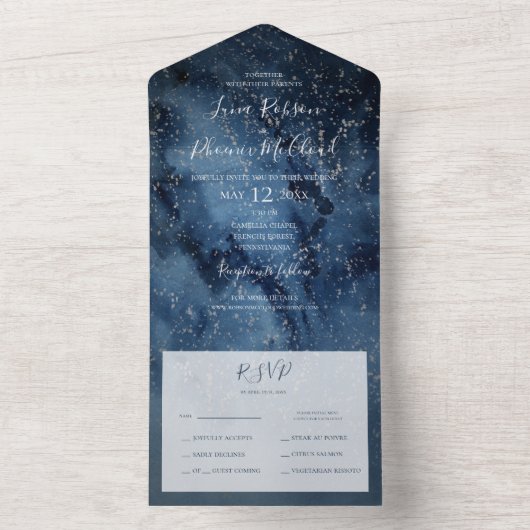 Celestial Night Sky | Zilverzegel en verzend All In One Uitnodiging (Binnen)