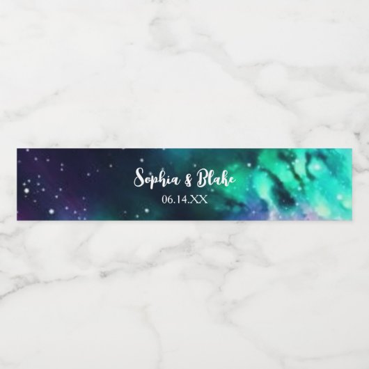 Celestial Noorderlicht bruiloft Waterfles Etiket (Enkel label)