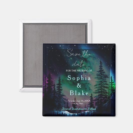 Celestial Northern Lights Bruiloft Save the Date Magneet (Voorkant / Achterkant)