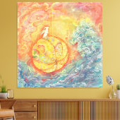Celestial Orb: Winged Hare on Silken Brocade Canvas Afdruk (Insitu (Woonkamer))