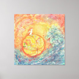 Celestial Orb: Winged Hare on Silken Brocade Canvas Afdruk