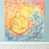 Celestial Orb: Winged Hare on Silken Brocade Canvas Afdruk (Insitu (Houten vloer))